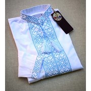 Модная белая вышиванка для мужчин с голубым узором (Б-16) фото