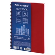 Тетрадь А5, 80 листов, BRAUBERG “Metropolis“, спираль пластиковая, клетка, обложка пластик, КРАСНЫЙ, 403396 фото
