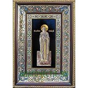 Ялтинская церковная мастерская Геннадий, святой преподобный, ростовая серебряная икона с золочением в киоте с эмалью Высота иконы 40 см фото