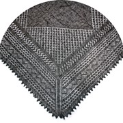 Серый ажурный пуховый платок ручной работы 145х140 см.