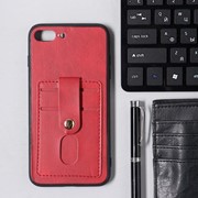 Чехол LuazON для iPhone 7 Plus/8 Plus, с отсеками под карты, кожзам, красный фотография