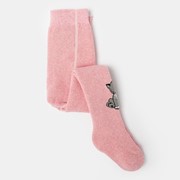 Колготки детские махровые Кот с бантом, цвет розовый, рост 86-92 фото