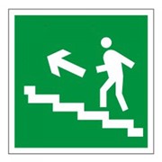 Знак эвакуационный "Направление к эвакуационному выходу по лестнице НАЛЕВО вверх", квадрат, 200х200 мм,