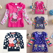 Одежда для девочек Retail,peppa pig clothing F2178 new child clothes dress 2014 casual polka dots style's baby girls long sleeve peppa pig t shirts, код 1813619305 фото