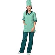 Костюм София женский куртка брюки колпак светлая мята с тёмно зелёным фото