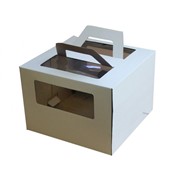 Коробка для торта 280х280х20мм с окном и ручками белая фото