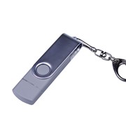 USB-флешка на 64 ГБ поворотный механизм, c двумя дополнительными разъемами MicroUSB и TypeC, серебро фотография