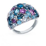 Золотое кольцо с аметистом, топазами, топазами swiss и лондонами топазами фото