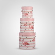 Набор из Трех Круглых Розовых Подарочных Коробок “Фламинго“ фотография