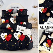 Полутораспальный комплект постельного белья из сатина “Alanna“ Черный с большими сердечками с надписями и фотография