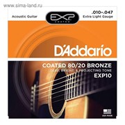 Струны для акустической гитары D`Addario EXP10 COATED 80/20 Extra Light10-47