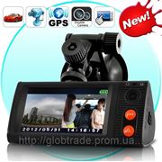 Двойная Камера Автомобилный видеорегистратор Blackbox DVR с 3-Дюймовым Сенсорным экраном, GPS-Logger и 3D G