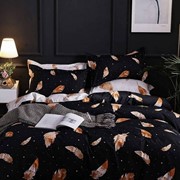 Комплект постельного белья двухспальный чёрное с оранжевыми перьями фото