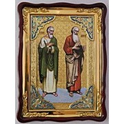 Икона храмовая с багетом в фигурном киоте, Апостолы Андрей и Матфей, 60х80 см фото