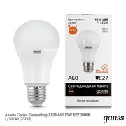 Gauss Лампа Gauss Elementary LED A60 15W E27 3000K 1/10/40 (23215) фото