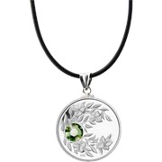 Монета-подвеска с кристаллом цвета летней травы Перидот, серебро фото