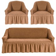 Тянущиеся чехлы (плед) на резинке на диван и 2 кресла Bulsan (песочные) фото
