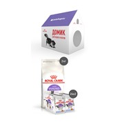 Royal Canin Корм Royal Canin набор для стерилизованных кошек: 2 кг сухого корма, 48 паучей и картонный домик фото