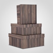 Набор из Трех Квадратных Коричневых Коробок “Wooden“ фотография