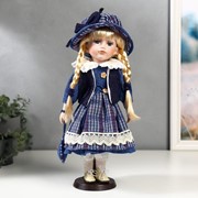 Кукла коллекционная керамика “Маруся в синем платье в клетку“ 40 см фото