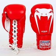 Перчатки боксерские кожаные на шнуровке VENUM GIANT(р-р 10-12oz, красный) фотография