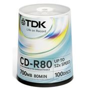 TDK CD-R80CBA100-B Диск CD-R 700МБ, 80 мин., 52x, 100шт., Cake Box