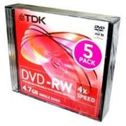 TDK DVD+RW47SCNEB5 Диск DVD+RW 4.7ГБ, 4x, 5шт., Slim Case (арт. DVD+RWS005/TDK4) фото