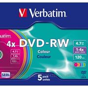 Verbatim 43563 Диск DVD-RW 4.7ГБ, 4x, 5шт., Slim Case, Color (арт. DVD-RWSC005/V4) фото