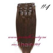 Азиатские волосы на заколках 50см/70гр (4-насыщенный коричневый) фотография