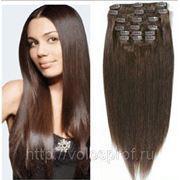 Славянские волосы на заколках 50 см Насыщенный коричневый фото