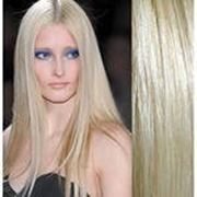 Азиатские волосы на заколках 60 см Платиновый блонд фото