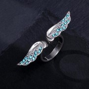 Кольцо посеребрение 'Крылья', цвет голубой, 18 размер фотография
