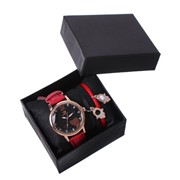 Подарочный набор 2 в 1 Rinnady: наручные часы и браслет, d=3.8 см, красный фото