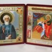 Икона складень большая картина Сергий Радонежский с клем, Целительница Божья матерь фотография