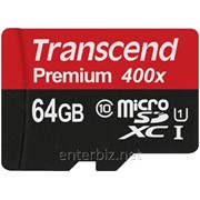 Карта памяти MicroSDXC 64GB UHS-I Class 10 Transcend Premium 400x + SD-adapter (TS64GUSDU1) фотография