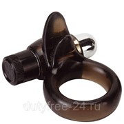 Дымчатое эрекционное кольцо VIBRO RING CLITORAL TONGUE BLACK фото