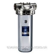 Aquafilter F10SS2PC_R - трёхэлементный фильтр 10'', поликарбонатный корпус с крышкой из нержавеющей стали, 1''. 8.6 бар