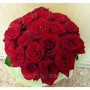 Букет из 19 красных роз "На лепестках цветов написано посланье, такою тонкою изысканною вязью..."