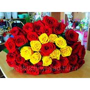 Букет из 39 красных и желтых роз “С Днем рождения!“ фото