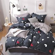 Семейный комплект постельного белья из сатина “Lorida“ Угольный с черно-бело-красными сердечками и серый в фото