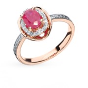 Золотое кольцо с рубином и бриллиантами фотография
