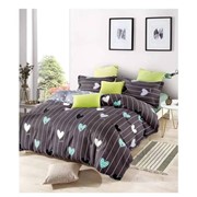 Двуспальный комплект постельного белья на резинке из поплина “Alorea A+B“ Темно-серый в полосочку с цветными фотография