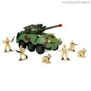Р/У игрушка Mioshi Army "Танк" 30см с фигурками 4 солдата и 2 собаки (поворот башни,свет,звук)