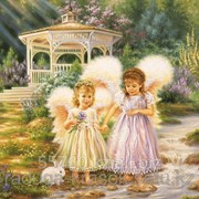 Картина стразами Два ангелочка у беседки 40х60 см фотография
