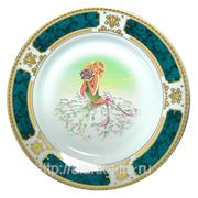 Тарелка с вашим фото на подставке (зеленый орнамент) фото