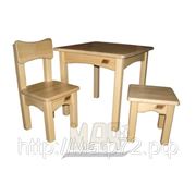 Комплект детской мебели натуральный цвет: стол без ящика, стул, табурет