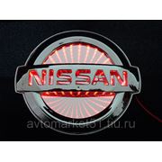 Эмблема светодиодная 3D NISSAN 11,7х10cм. Red фото