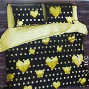Полутораспальный комплект постельного белья из сатина “Alorea A+B“ Черный в золотистый горошком и с сердечками фото
