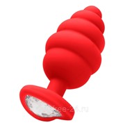 Красная анальная пробка Large Ribbed Diamond Heart Plug - 8 см. фотография