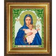 Икона ручной работы Пресвятая Богородица Леушинская (Аз есмь с вами и никтоже на вы) вышитая бисером фото